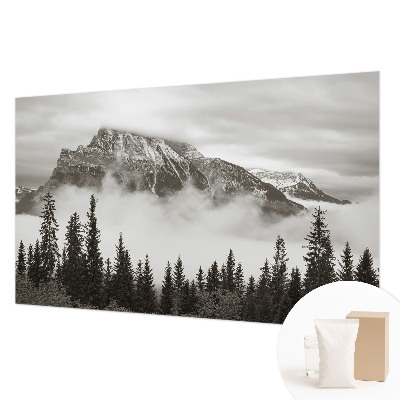 Wall mural for living room with a mountain landscape design
