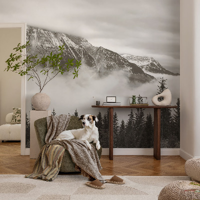 Wall mural for living room with a mountain landscape design