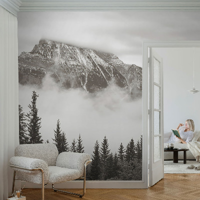 Wall mural for living room with a mountain landscape design