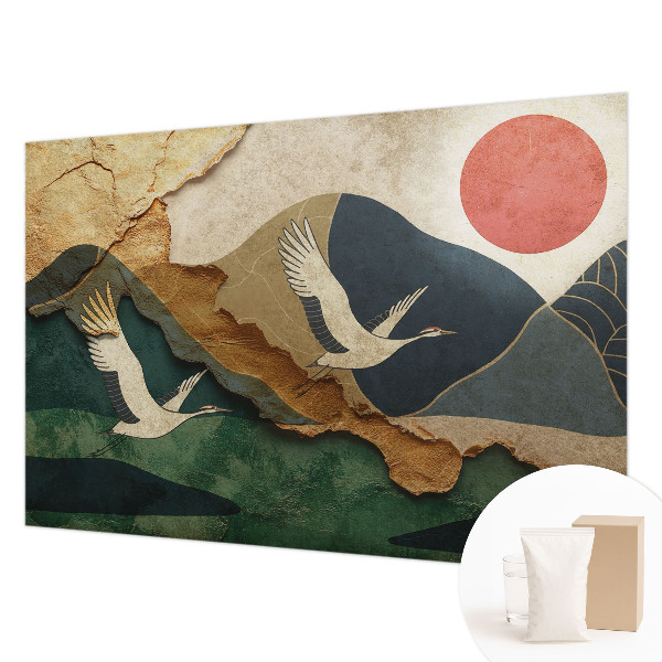 Large wall mural featuring an East Asian cranes design