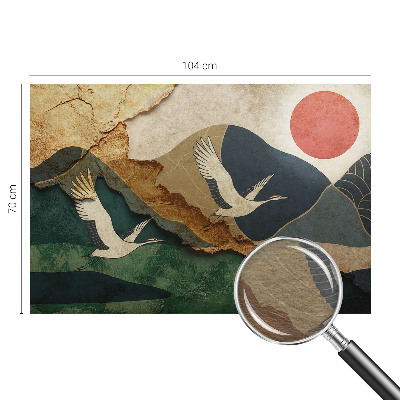 Large wall mural featuring an East Asian cranes design