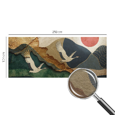 Large wall mural featuring an East Asian cranes design
