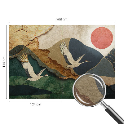 Large wall mural featuring an East Asian cranes design