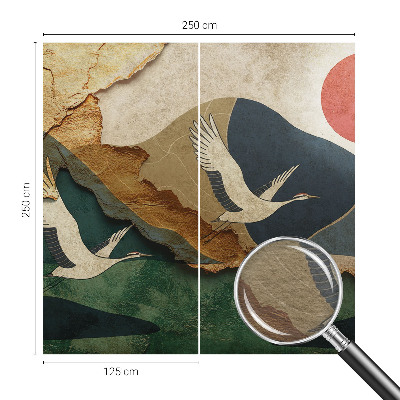 Large wall mural featuring an East Asian cranes design