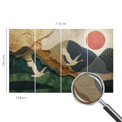 Large wall mural featuring an East Asian cranes design