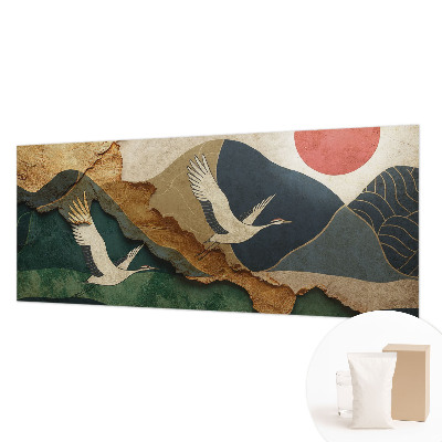 Large wall mural featuring an East Asian cranes design