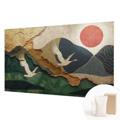 Large wall mural featuring an East Asian cranes design