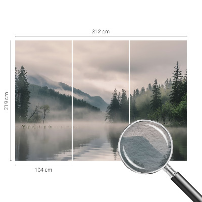 Large wallpaper mural featuring an atmospheric lake scene