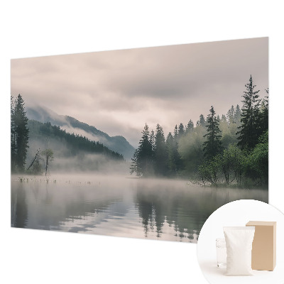Large wallpaper mural featuring an atmospheric lake scene