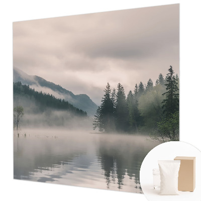 Large wallpaper mural featuring an atmospheric lake scene