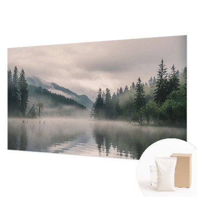 Large wallpaper mural featuring an atmospheric lake scene