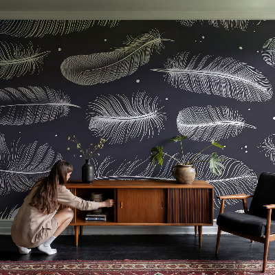 Custom size wall mural with a subtle feather pattern