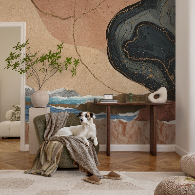 Modern wall mural for living room with an abstract landscape design
