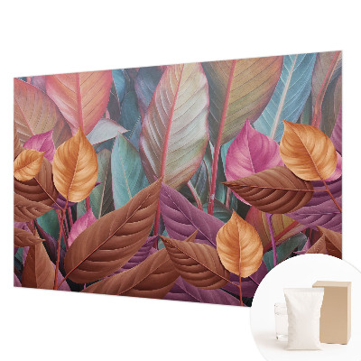 Bedroom wall mural wallpaper with a colorful leaves design