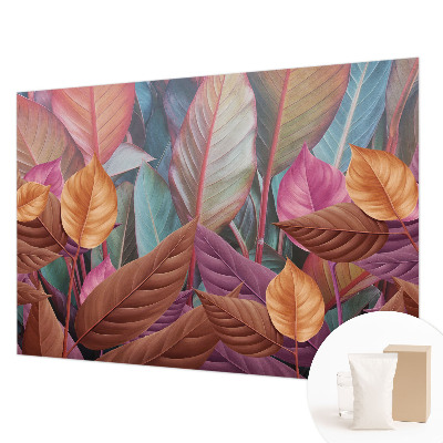 Bedroom wall mural wallpaper with a colorful leaves design
