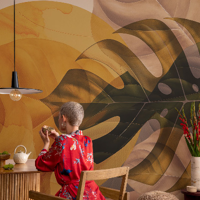 Large wall mural with an abstract leaves design