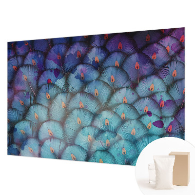 Custom size wall mural with a colorful feathers design