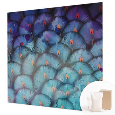 Custom size wall mural with a colorful feathers design