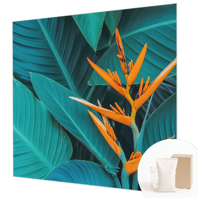 Modern wall mural for living room with leafy floral design