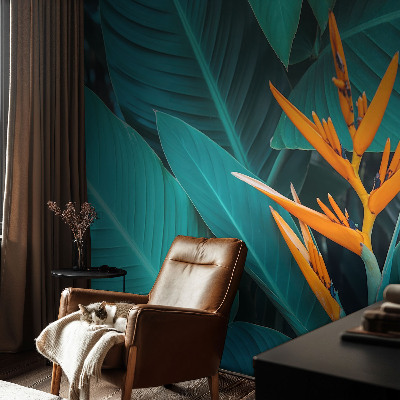 Modern wall mural for living room Leafy flowers