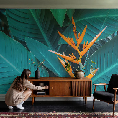 Modern wall mural for living room Leafy flowers