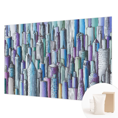 Wall mural for bedroom featuring a city skyscraper motif