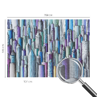 Wall mural for bedroom featuring a city skyscraper motif