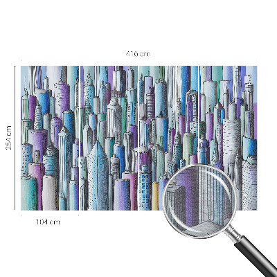 Wall mural for bedroom featuring a city skyscraper motif