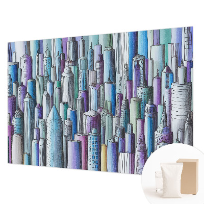 Wall mural for bedroom featuring a city skyscraper motif
