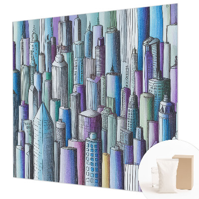 Wall mural for bedroom featuring a city skyscraper motif