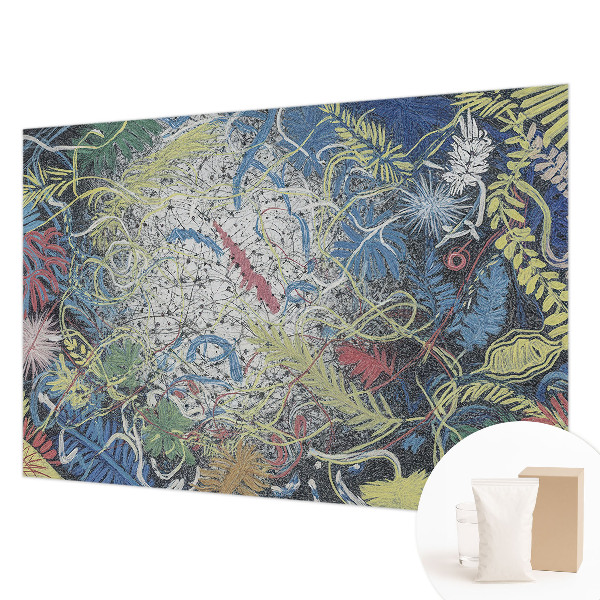 Bedroom wall mural wallpaper with a plant swirl pattern