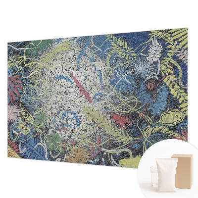 Bedroom wall mural wallpaper with a plant swirl pattern