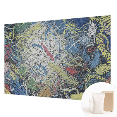 Bedroom wall mural wallpaper with a plant swirl pattern