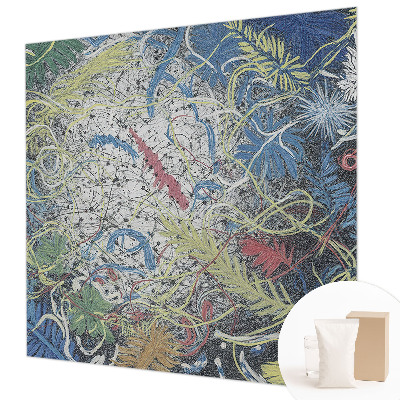 Bedroom wall mural wallpaper with a plant swirl pattern