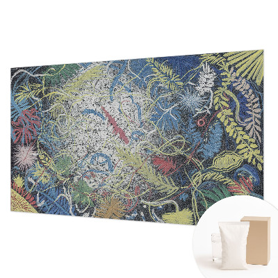 Bedroom wall mural wallpaper with a plant swirl pattern