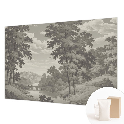 Large wall mural featuring a castle and bridge