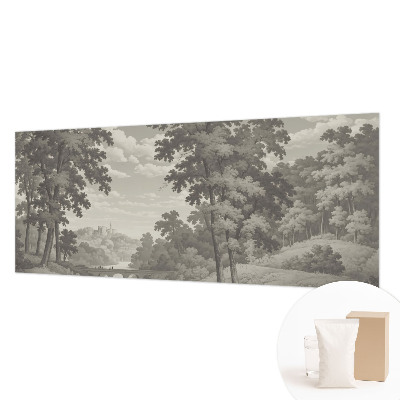 Large wall mural featuring a castle and bridge