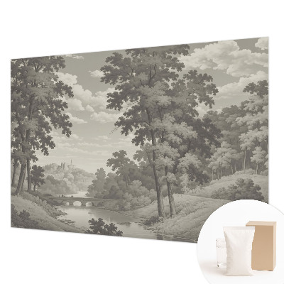 Large wall mural featuring a castle and bridge