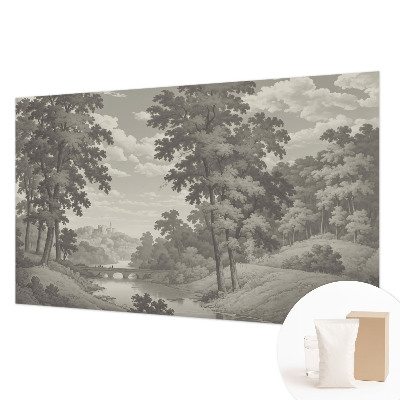 Large wall mural featuring a castle and bridge