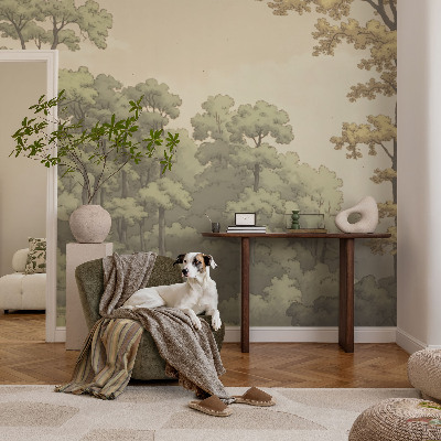 Large wallpaper mural with a forest idyll design