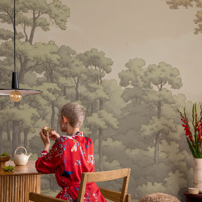 Large wallpaper mural with a forest idyll design