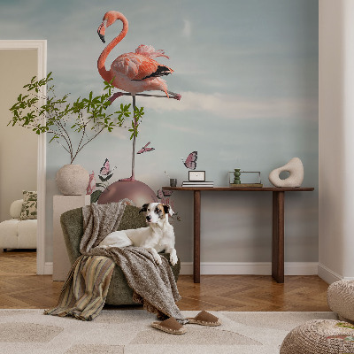 Large wall mural wallpaper featuring an elegant flamingo motif