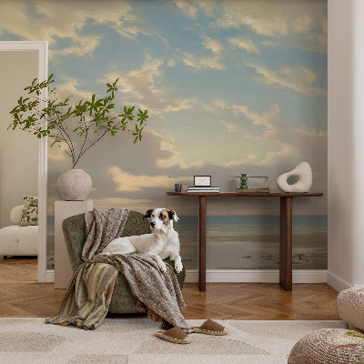 Modern wall mural for bedroom featuring the Quiet Shore design