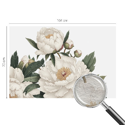 Modern wall mural for living room with white peonies motif