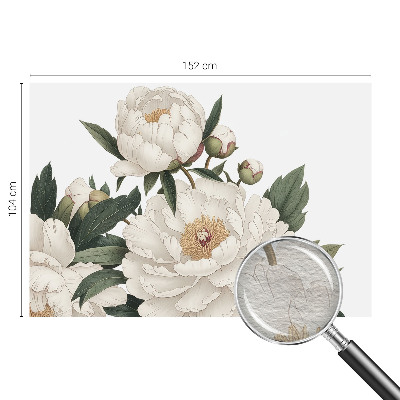 Modern wall mural for living room with white peonies motif