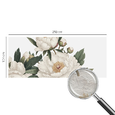 Modern wall mural for living room with white peonies motif