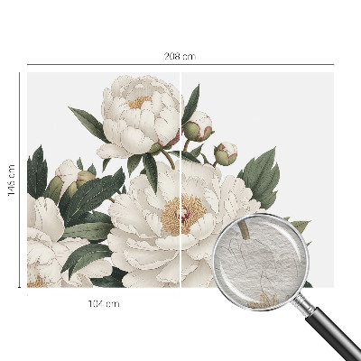 Modern wall mural for living room with white peonies motif