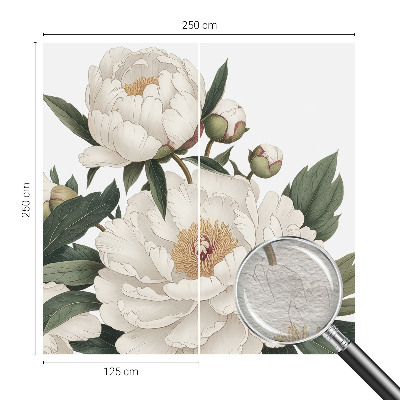 Modern wall mural for living room with white peonies motif