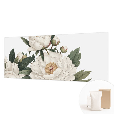 Modern wall mural for living room with white peonies motif