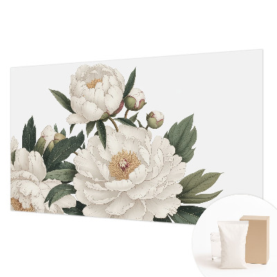 Modern wall mural for living room with white peonies motif